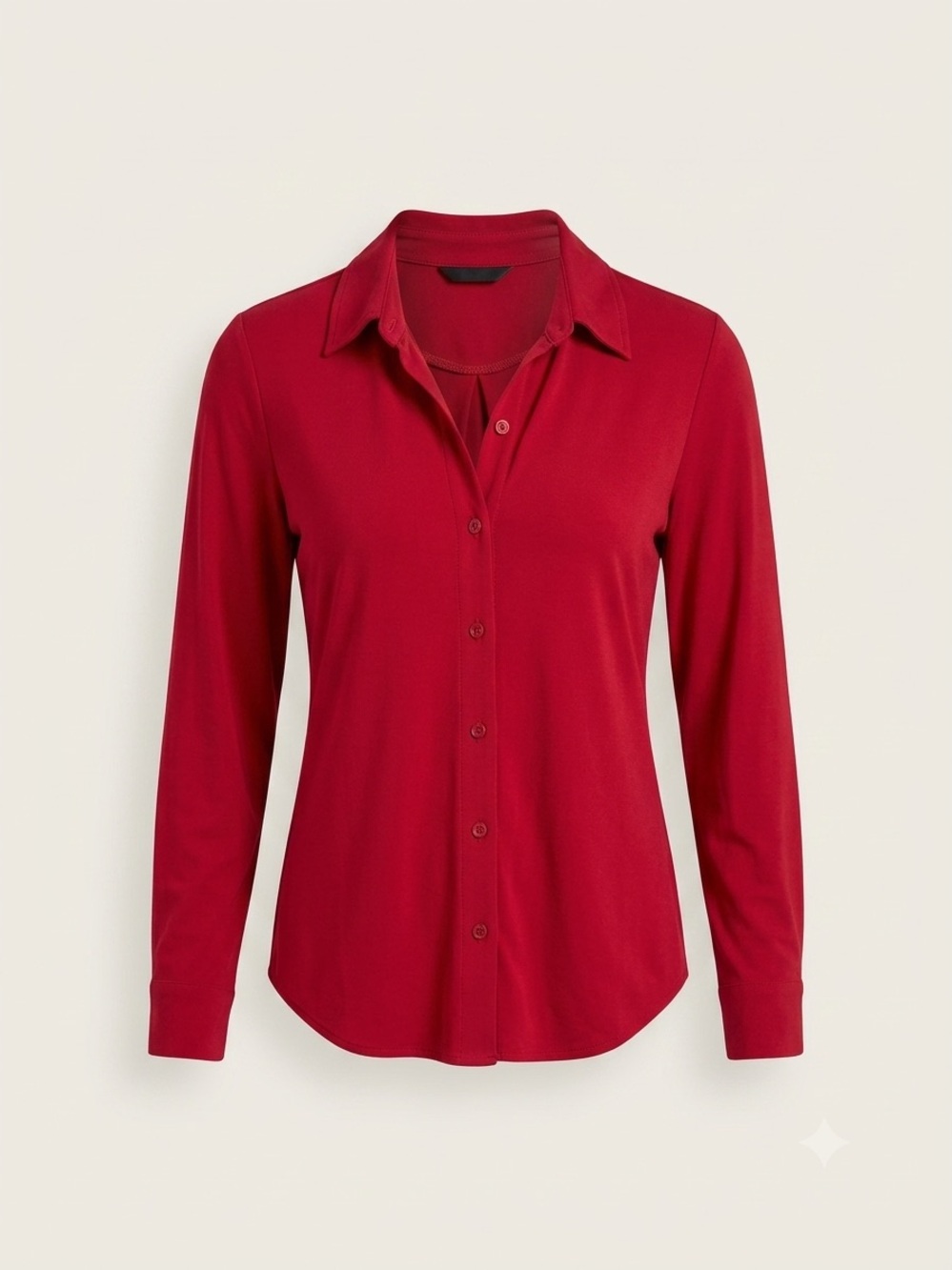 MIIK Red Bamboo Button Down Shirt Size L Large Stretch Blouse Made in Canada
